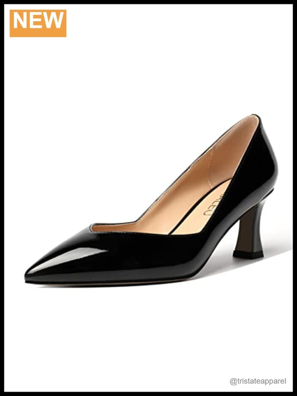 Pointed Toe Slip On Mid Heel Pumps Synthetic Leather Party Shoes